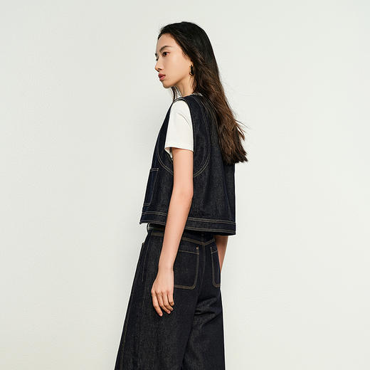 NEELLY纳俪商场同款秋季新款复古牛仔显瘦马甲女百搭叠穿上衣N25084D04590 商品图1