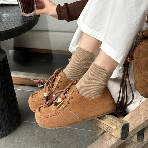 经典鲨2025秋季专柜新款百搭圆头系带平底通勤单鞋勃肯鞋女KW65-537191 商品图2