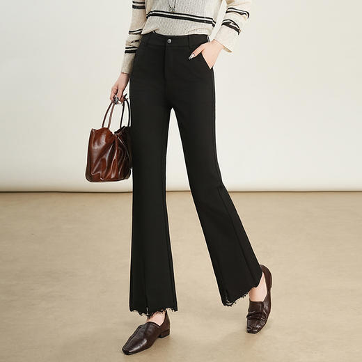 「自」全新升级【铂金会员174/天猫229/差价55】(43716)洛诗琳高腰修身微喇西装裤2025秋款蕾丝拼接显瘦通勤喇叭裤 商品图1