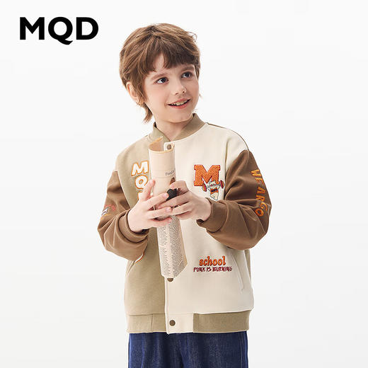 【MQD】童装男大童春学院风字母撞色拼接卡通棒球领外套 商品图0