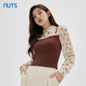 NUTS商场同款春秋季设计感小众碎花针织拼接长袖套头衫女331012188