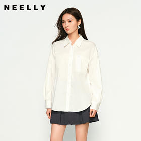 NEELLY纳俪商场同款秋季新款百搭浅色通勤衬衫女经典显瘦简约衬衣N25084B04408