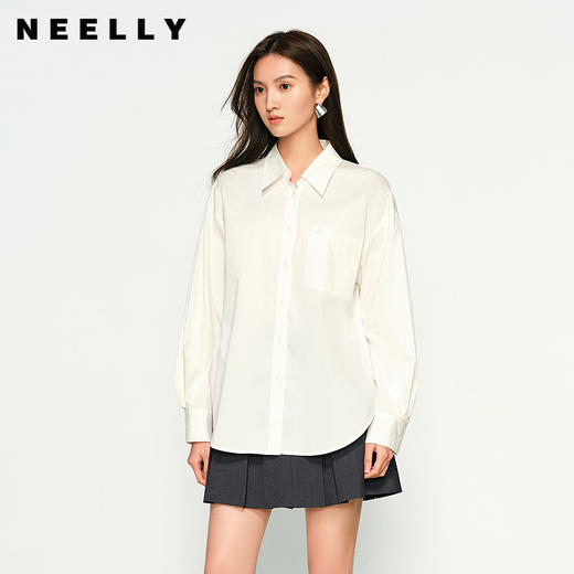 NEELLY纳俪商场同款秋季新款百搭浅色通勤衬衫女经典显瘦简约衬衣N25084B04408 商品图0