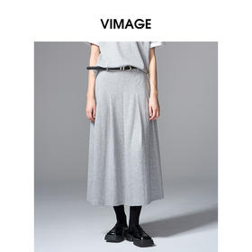 VIMAGE纬漫纪时髦灰色压褶设计时尚半身裙V2406104