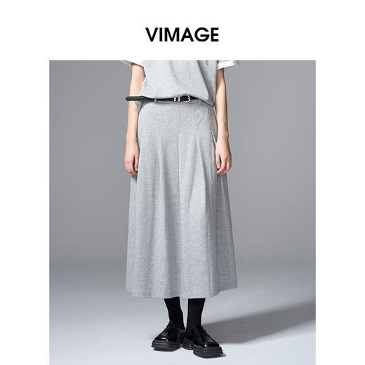 VIMAGE纬漫纪时髦灰色压褶设计时尚半身裙V2406104 商品图0