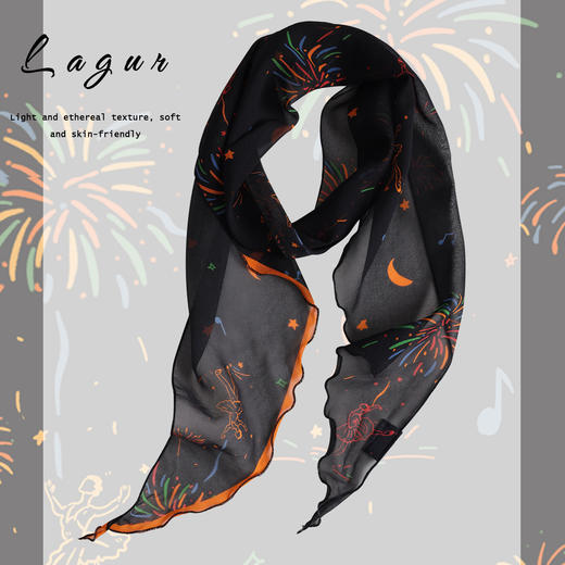 「夜空绽放·烟花」100%真丝细窄薄款围巾长条丝巾腰带女职场通勤 商品图1