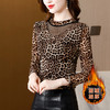 秋冬网纱加绒加厚蕾丝打底衫新款豹纹时尚内搭t恤女长袖遮肚上衣 商品缩略图0