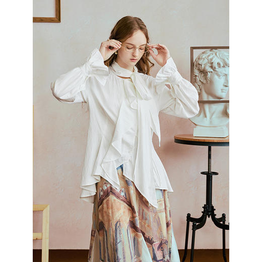 两三事巴黎烟云2025秋季新款法式优雅荷叶边拼接不规则长袖衬衫女 商品图1