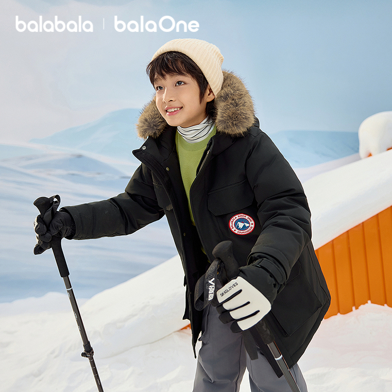 巴拉巴拉balaOne童装儿童羽绒服男女童秋冬新中长款毛领加厚2025