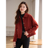 【年货节】熙世界复古红色小香风毛呢外套女秋冬法式气质粗花呢夹克短款上衣 商品缩略图2