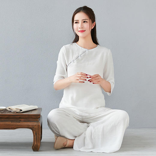 LZY9051夏新款中式复古棉麻休闲宽松禅修服气质打坐茶服太极服瑜伽服套装 商品图2