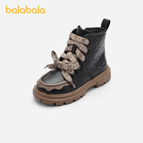 巴拉巴拉童鞋儿童靴子马丁靴女童秋冬季短靴潮流复古皮靴爱心甜美