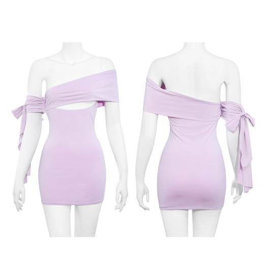 霏慕 INS风斜肩可露胸连衣裙ZY71 情趣内衣大露肩性感短款收腰气质褶皱 商品图11