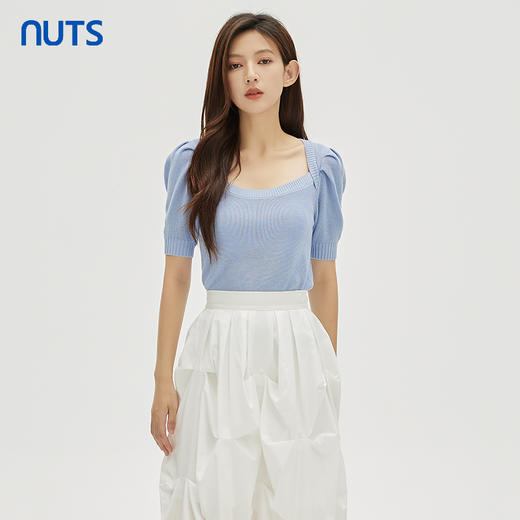 NUTS商场同款秋季蓝色小清新气质方领百搭针织套头衫女332052142 商品图1