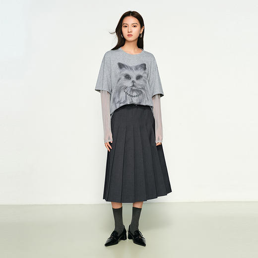 NEELLY纳俪商场同款秋新款经典时尚百褶裙女高腰垂感中长款半身裙N25084E04605 商品图2