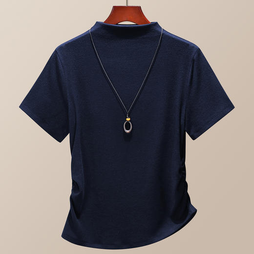 「自j」全新升级【铂金会员109/天猫149/差价40】(03013)洛诗琳洋气半高领T恤2025早秋斜边不规则显瘦打底上衣女 商品图1