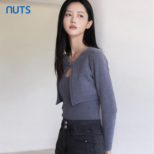 NUTS商场同款春秋设计感小众气质修身毛织短外套两件套女4330506A1 商品图2