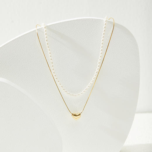 三彩2025新款爱心双层项链人造珍珠串链叠戴锁骨链毛衣链ins风女 商品图4