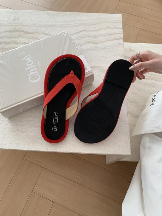 【GZ】无忧购“清仓大促”法式简约磨砂牛皮绒面休闲夹趾凉拖G608-1（截单后3-5天发货) 商品图2