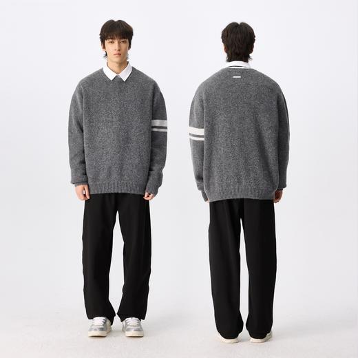 NPC潮牌【糯米绒】袖口撞色条纹圆领廓形针织毛衣男落肩NP4CSW15 商品图2