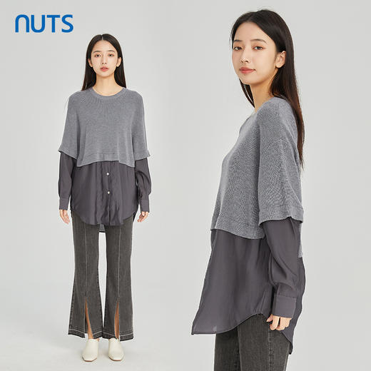 NUTS商场同款春秋款圆领拼接气质百搭套头衫女314052021B 商品图1