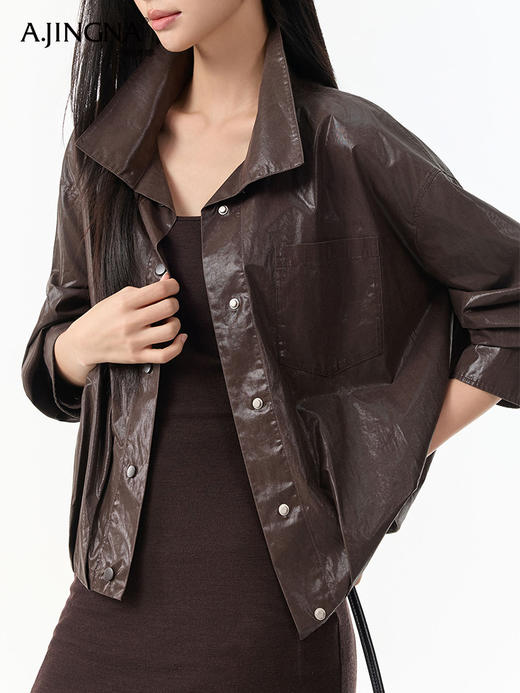 【休闲腔调】阿菁娜极简风涂层短款棉外套F30Q207001 商品图3