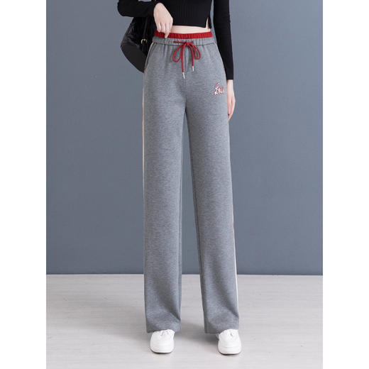 灰色运动裤女秋季2025新款加绒宽松时尚阔腿裤垂感休闲直筒卫裤子 商品图1