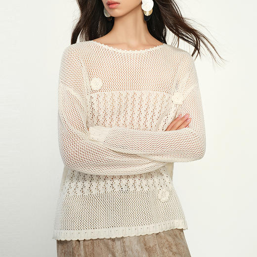 NEELLY纳俪商场同款秋季新款设计感随性休闲镂空长袖针织衫女毛衣N25084A04598 商品图2