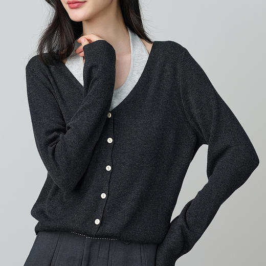 NEELLY纳俪商场同款秋新款设计感假两件挂脖针织衫女休闲百搭上衣N25084A05510 商品图2