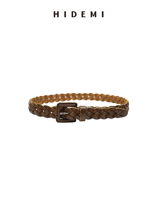 HIDEMI 进口头层牛皮手工编织宽版重工腰带皮带 商品图5