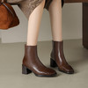 阿么手工女鞋2025新款编织方头短靴2025新款复古真皮粗跟靴子6CM 商品缩略图3