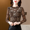 秋冬网纱加绒加厚蕾丝打底衫新款豹纹时尚内搭t恤女长袖遮肚上衣 商品缩略图3