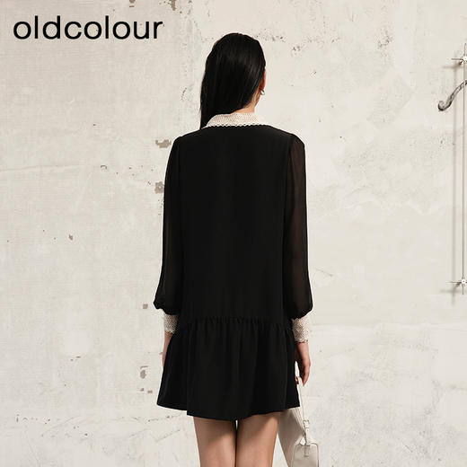 oldcolour夏季新款黑色高级设计感拼接宽松长袖连衣裙女P321008A1 商品图4