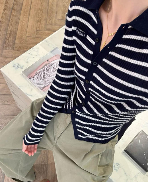 秦岚同款moco针织衫条纹衫开衫081404 商品图6