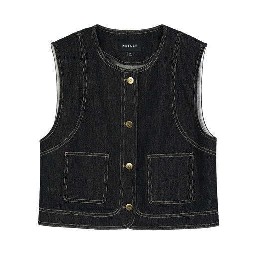 NEELLY纳俪商场同款秋季新款复古牛仔显瘦马甲女百搭叠穿上衣N25084D04590 商品图3