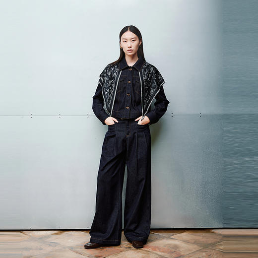 NEELLY纳俪商场同款秋季新款白色纹理感直筒牛仔裤女百搭休闲长裤N25081H01074 商品图2