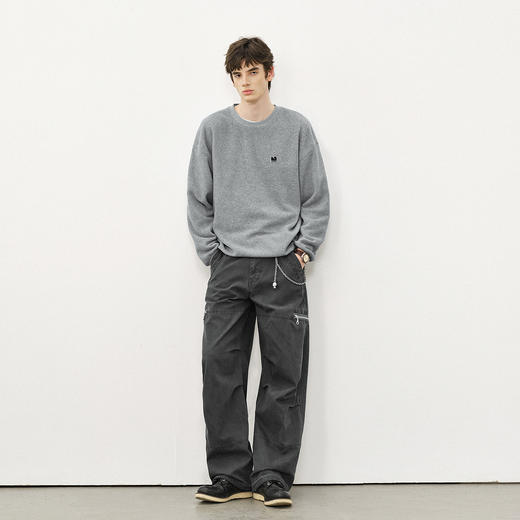 714street美式复古圆领卫衣男2025秋冬摇粒绒外套宽松情侣长袖T恤 商品图3