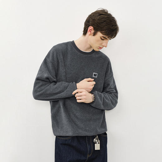 714street美式复古圆领卫衣男2025秋冬摇粒绒外套宽松情侣长袖T恤 商品图0
