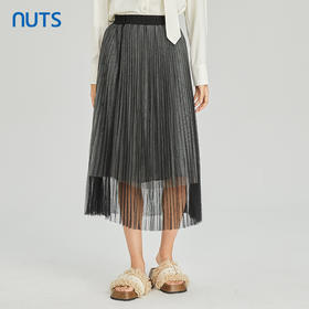 NUTS商场同款春秋季松紧腰气质百搭百褶网纱半身长裙女314063146B