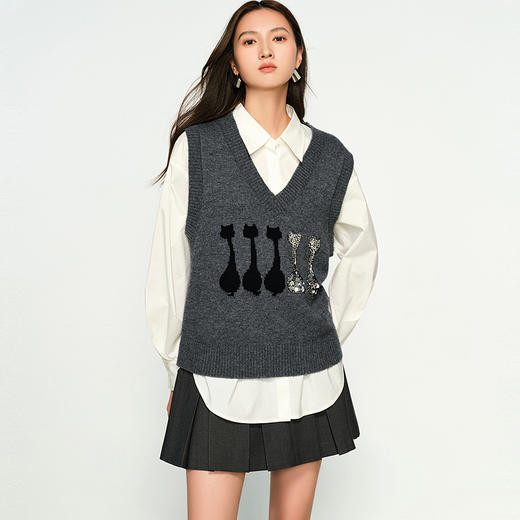 NEELLY纳俪商场同款秋季新款经典学院风百褶裙女百搭减龄显瘦短裙N25084E04407 商品图2