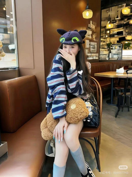 早秋Miu复古色织条纹长袖T恤0806 商品图2