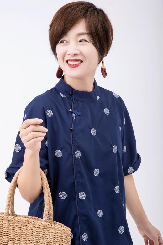 藏蓝色中式短袖上衣 商品图0