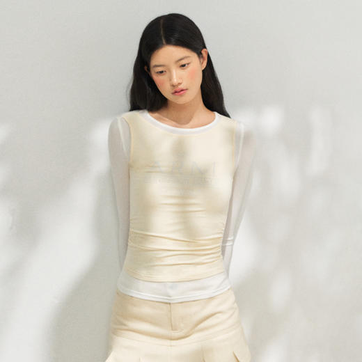 Ariseism 美式复古双色假两件长袖t恤女秋季新款修身上衣 商品图3