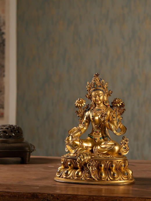 清	铜鎏金嵌宝石度母像 商品图1