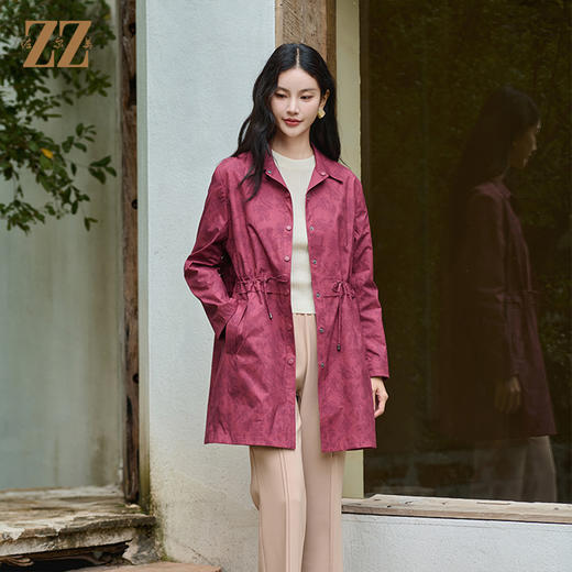 佐尔美经典复古气质抽绳中长款风衣外套女M43FZ20 商品图1