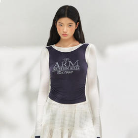 Ariseism 美式复古双色假两件长袖t恤女秋季新款修身上衣