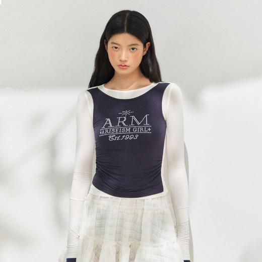 Ariseism 美式复古双色假两件长袖t恤女秋季新款修身上衣 商品图0