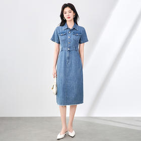 「高货wl」【铂金会员358/天猫479/差价121】(05624)洛诗琳时尚复古连衣裙2025夏季收腰显瘦翻领薄款牛仔裙女