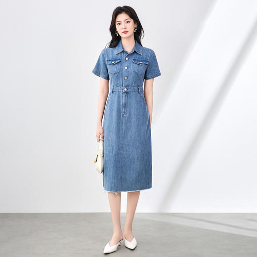 「高货wl」【铂金会员358/天猫479/差价121】(05624)洛诗琳时尚复古连衣裙2025夏季收腰显瘦翻领薄款牛仔裙女 商品图0