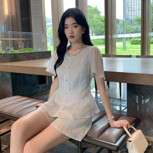 奢姿大码女装2026新款夏季胖妹妹休闲法式衬衫短裤时尚雅致套装9952953467 商品图2